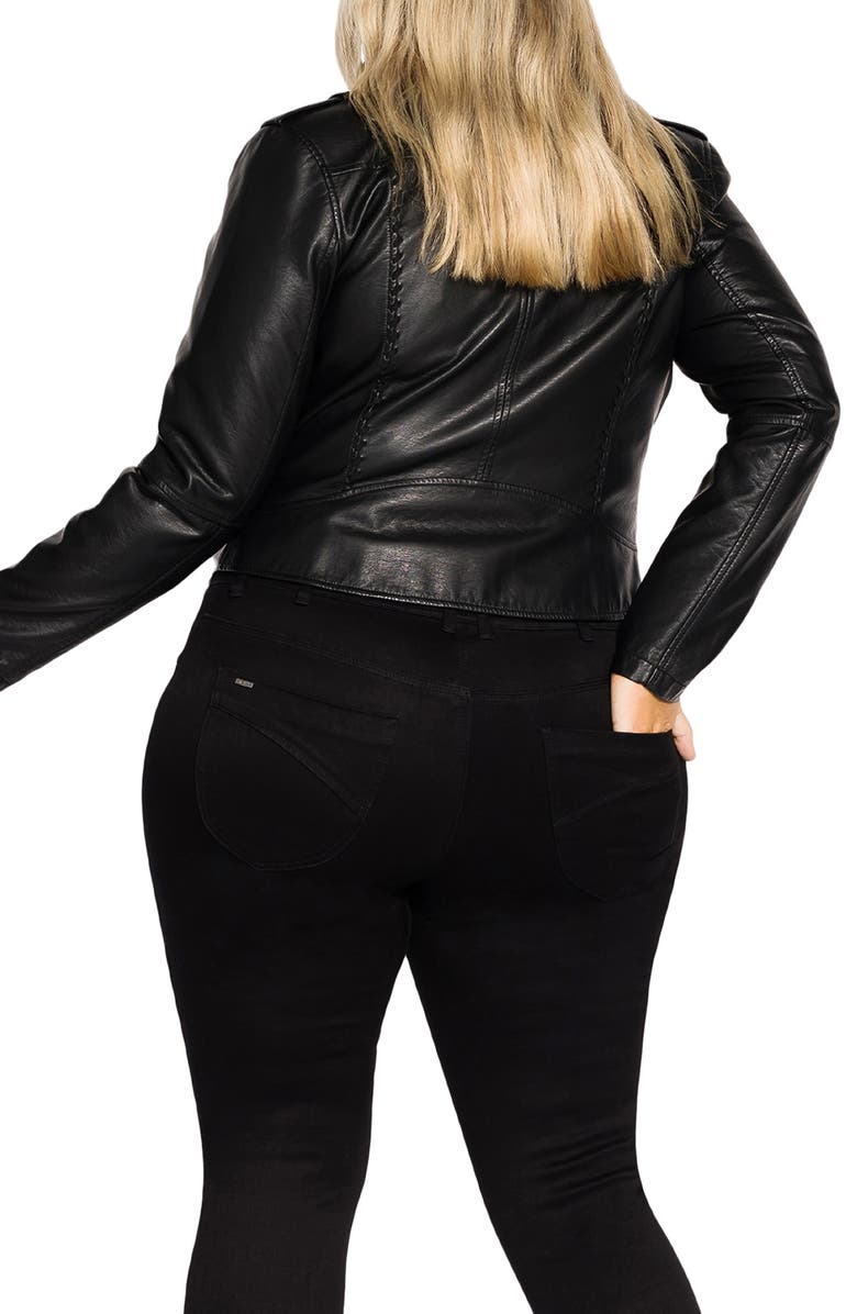 City Chic Whipstitch Faux Leather Biker Jacket, Alternate, color, 