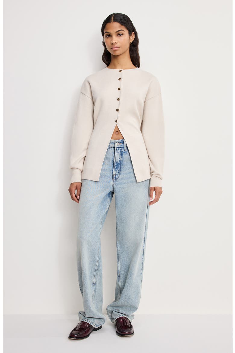 Split Front Button Up Sweater, Alternate, color, LIGHT TAUPE