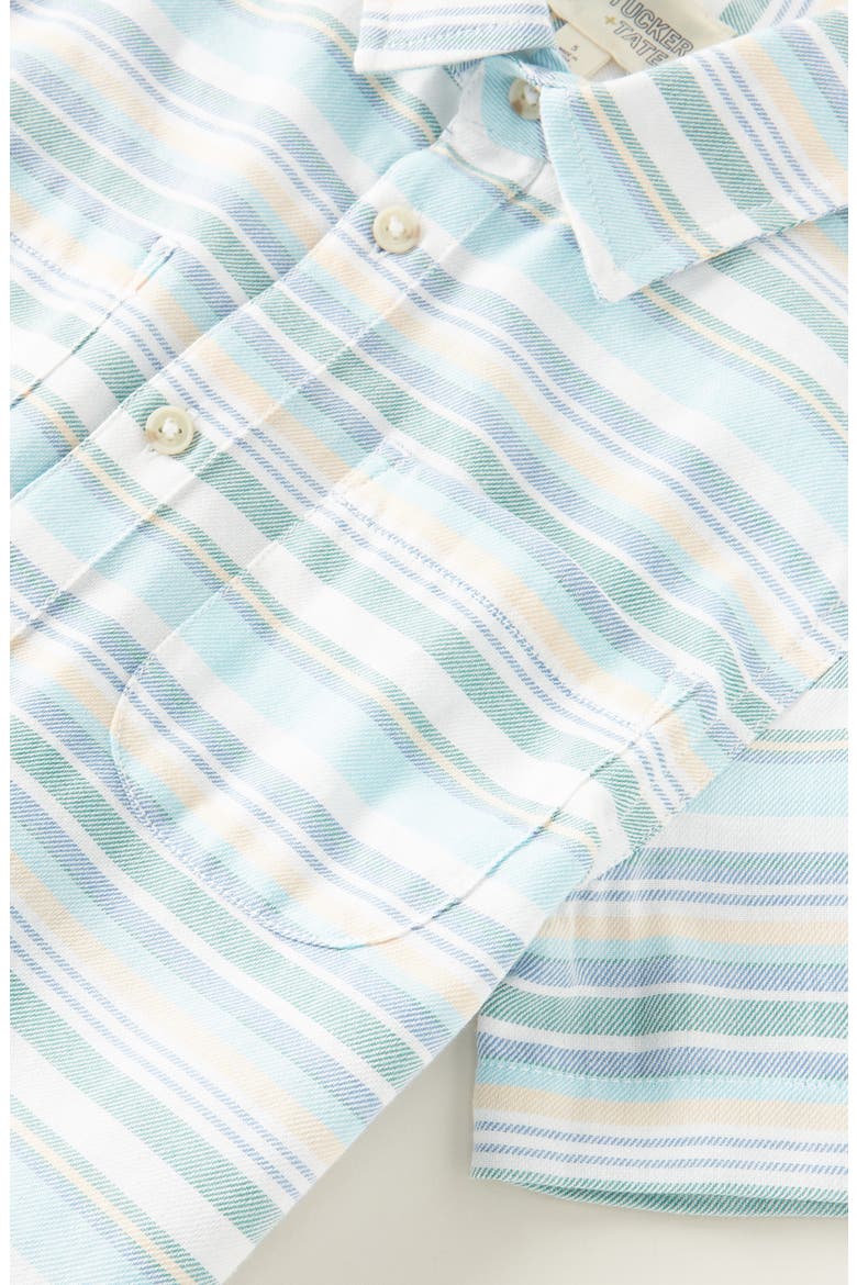 Kids' Stripe Short Sleeve Cotton Twill Button-Up Shirt, Alternate, color, WHITE AMALFI STRIPE