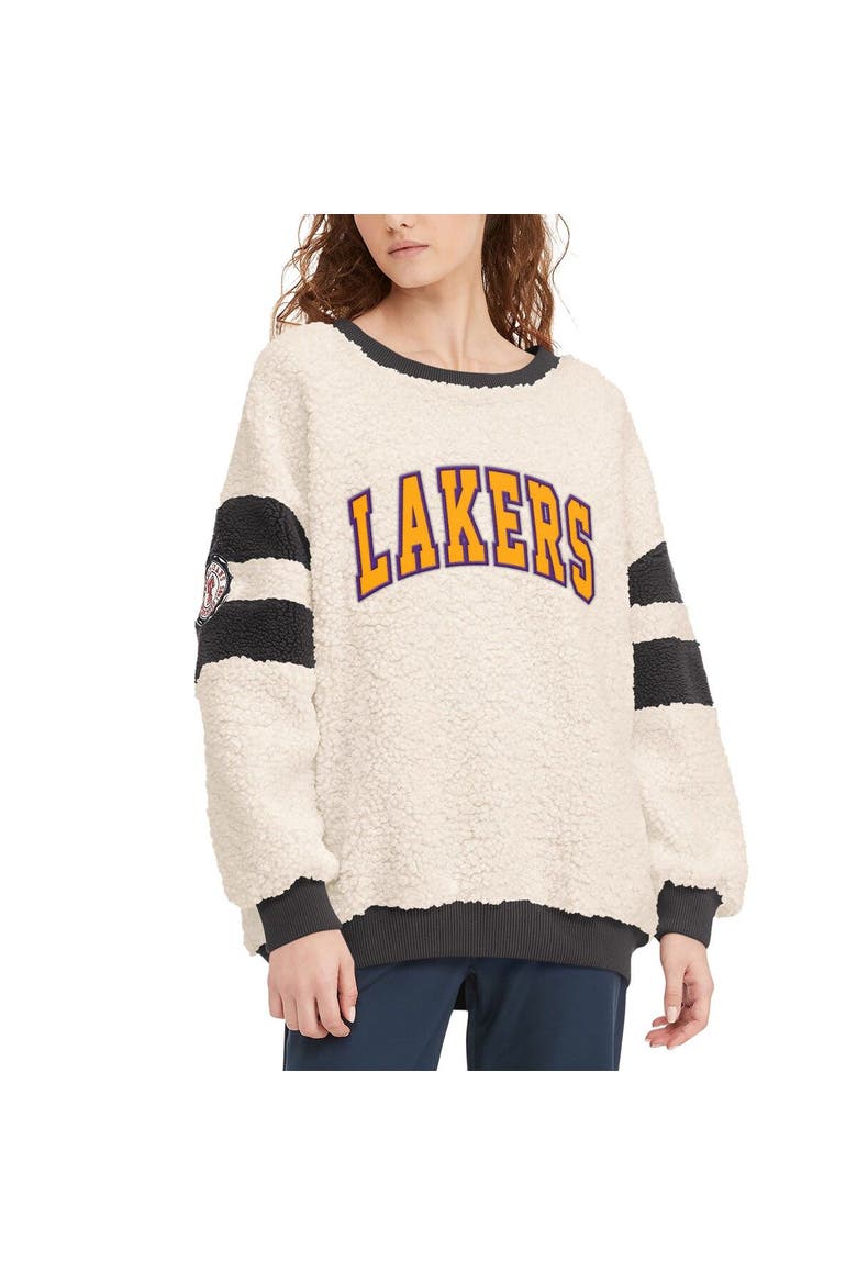 Women's Tommy Jeans Oatmeal/Black Los Angeles Lakers Mindy Sherpa Pullover Sweatshirt, Main, color, Oatmeal