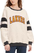 TOMMY JEANS Women's Tommy Jeans Oatmeal/Black Los Angeles Lakers Mindy Sherpa Pullover Sweatshirt