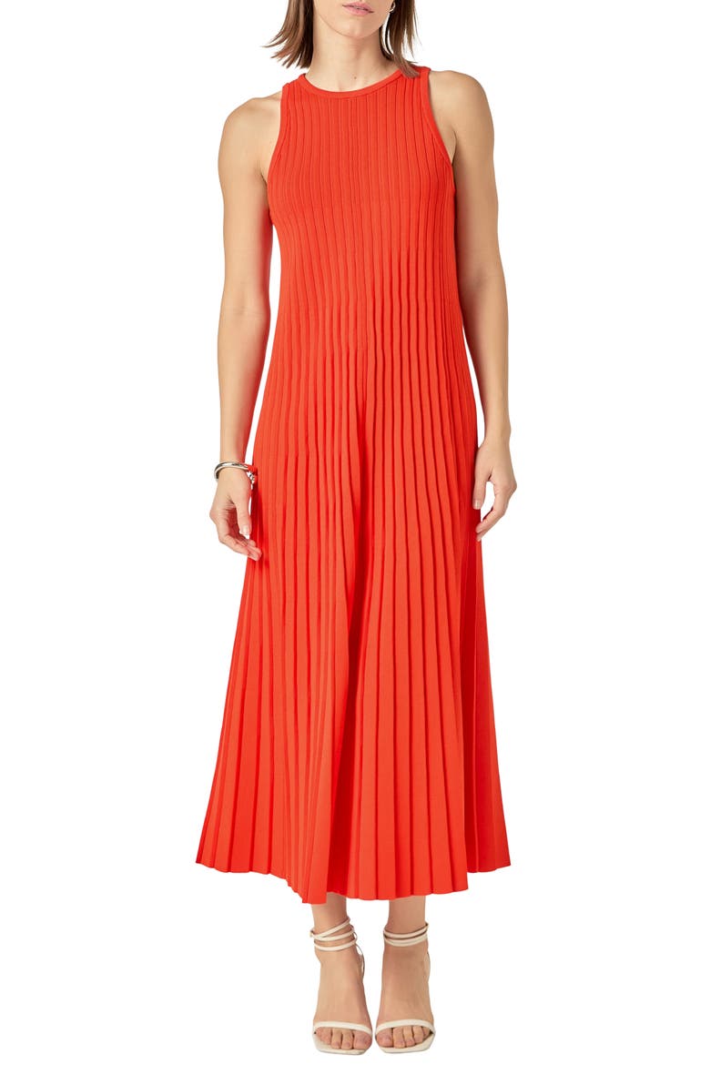 Pleated Knit Sleeveless Maxi Dress, Main, color, ORANGE RED