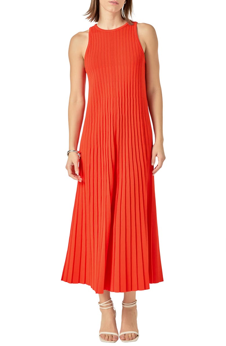 English Factory Pleated Knit Sleeveless Maxi Dress, Main, color, Orange Red