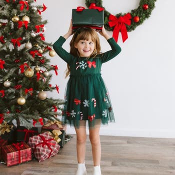 Sweet Wink Emerald Candy Cane Sequin Christmas Long Sleeve Tutu
