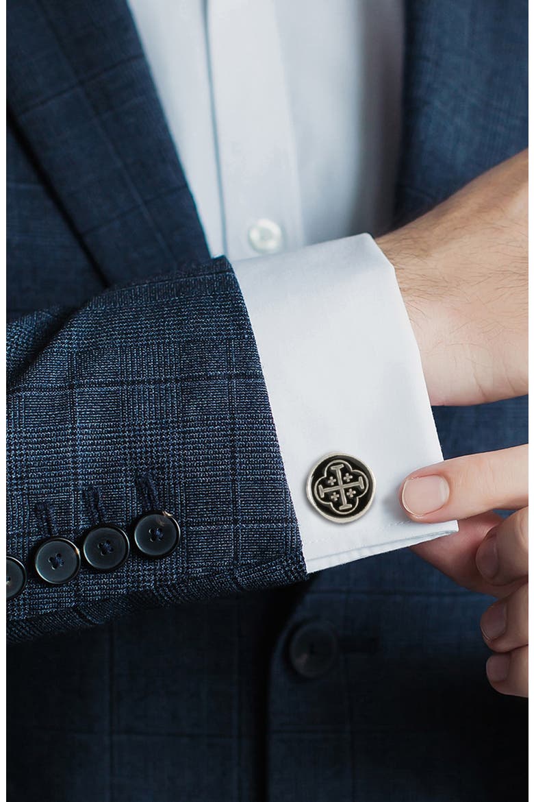 Shipwreck Cross Coin Cuff Links, Alternate, color, BLACK