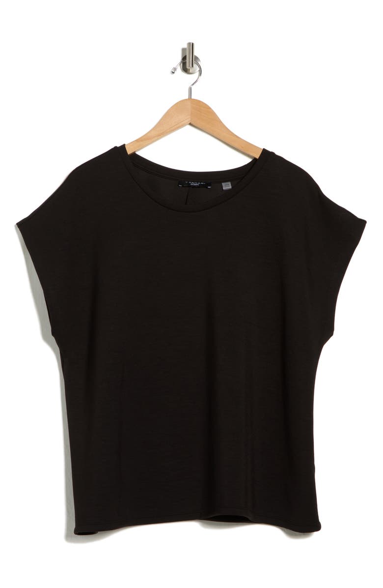 T Tahari Cap Sleeve Scuba Knit T-Shirt, Main, color, Black