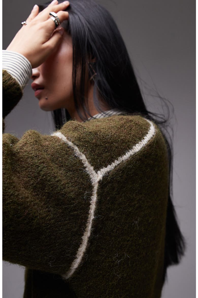 Contrast Seam Oversize Sweater, Alternate, color, KHAKI