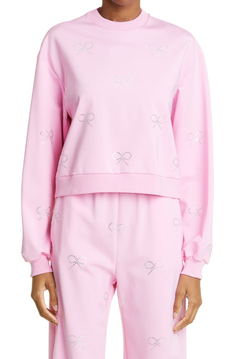 Mach & Mach Embellished Crystal Bow Crewneck Sweatshirt, Main, color,
