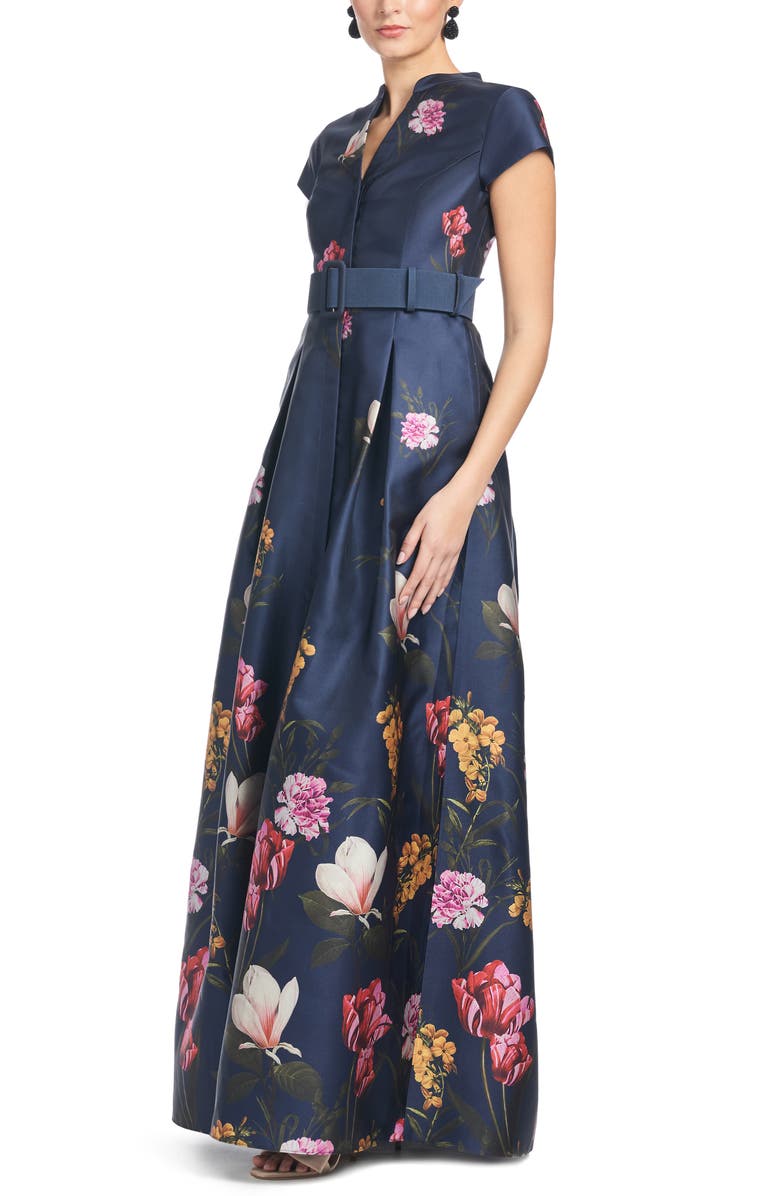 Sachin & Babi Marta Floral Print Belted Satin Gown, Alternate, color, 