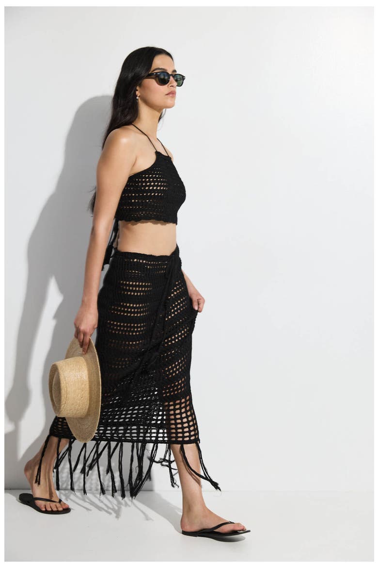 Crochet Fringe Skirt and Crop Top Set, Alternate, color, Black