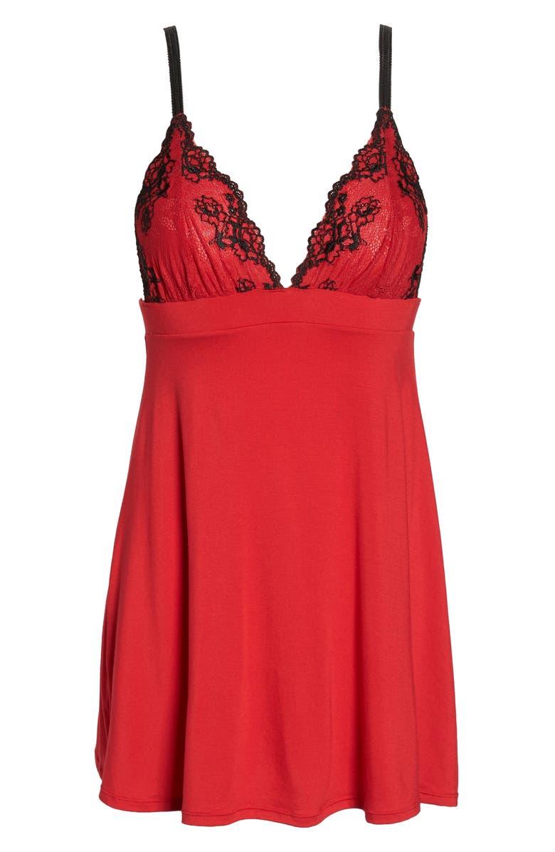 Black Bow Demure Chemise, Alternate, color, Tango Red