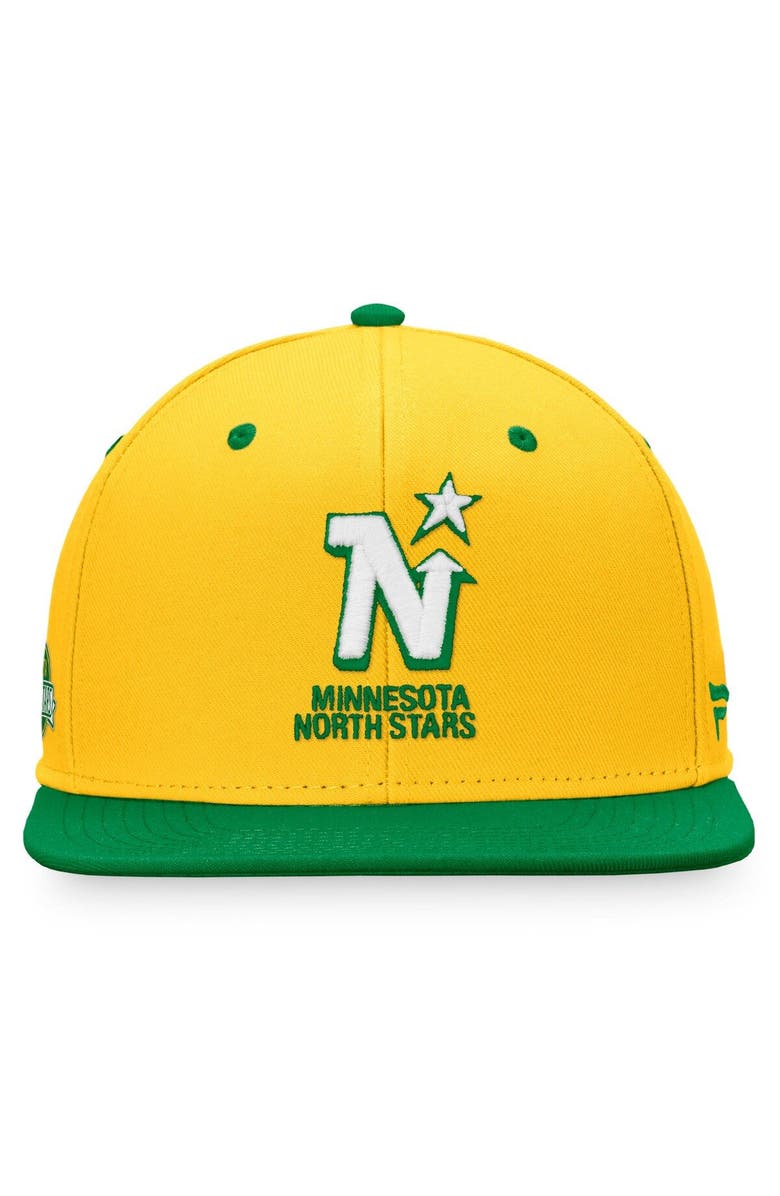 FANATICS Men's Fanatics Branded Gold/Kelly Green Minnesota North Stars Iconic Heritage Two-Tone Panel Fitted Hat, Alternate, color, 
