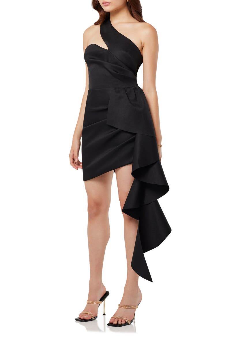 Convergence Ruffle One-Shoulder Sheath Minidress, Alternate, color, BLACK