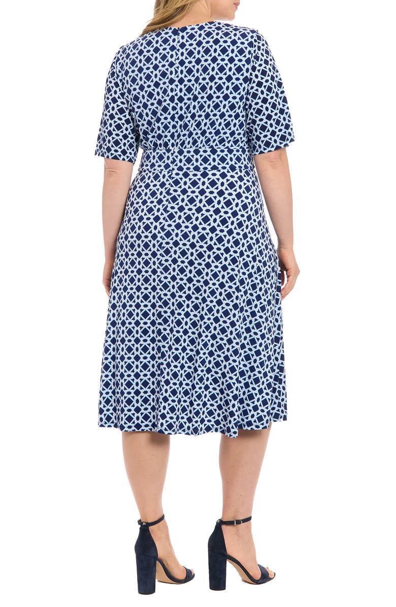 London Times Inset Waist Midi Dress, Alternate, color, Navy