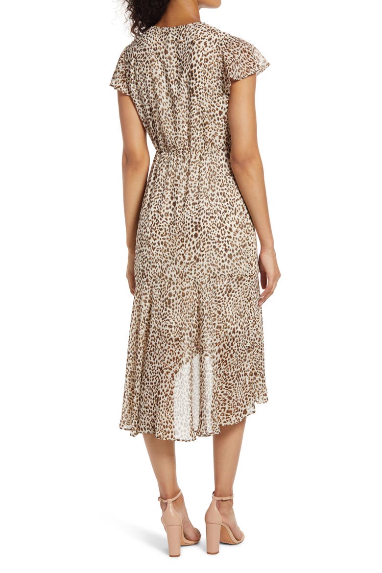 Printed Ruched Midi Dress, Alternate, color, ANIMAL