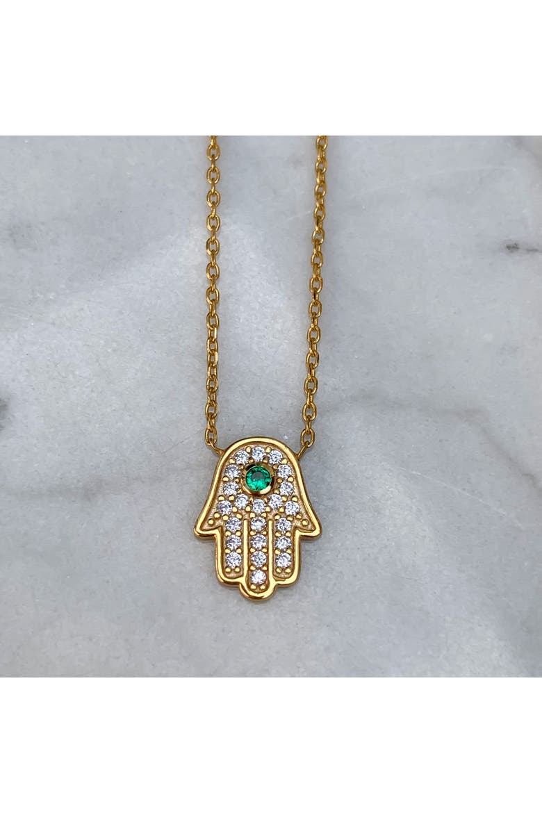 pave hamsa hand necklace, Alternate, color, green