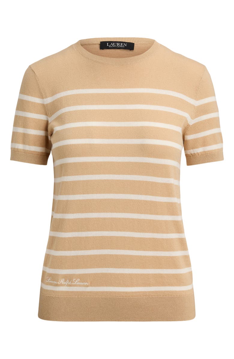 Lauren Ralph Lauren Short Sleeve Cotton Blend Sweater, Alternate, color, Ginger Beige/ Mascarpone Cream