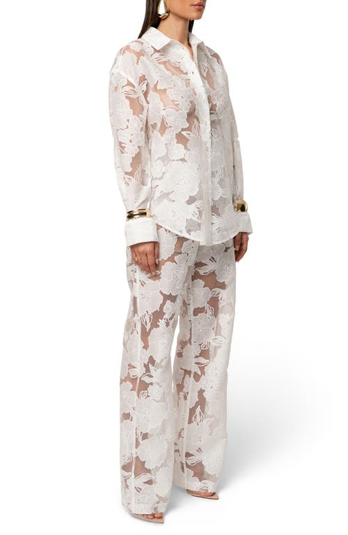 Jluxlabel Embroidered Floral Cotton Blend Organza Button-up Shirt In White