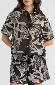 NVLT Embroidered Georgette Short Sleeve Camp Shirt