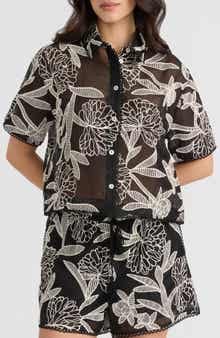 NVLT Embroidered Georgette Short Sleeve Camp Shirt