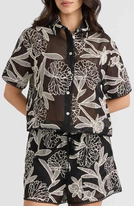 NVLT Embroidered Georgette Short Sleeve Camp Shirt