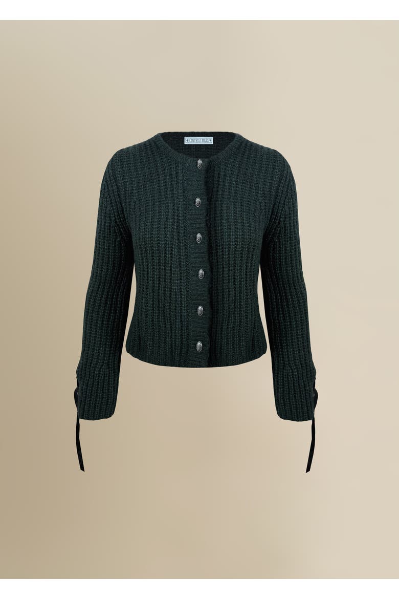 Julia Cozy Thick Ribbon-Laced Mohair Blend Sweater, Main, color, Dark Green