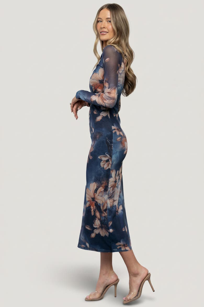 Darya Mesh Midi Dress, Alternate, color, Navy Floral