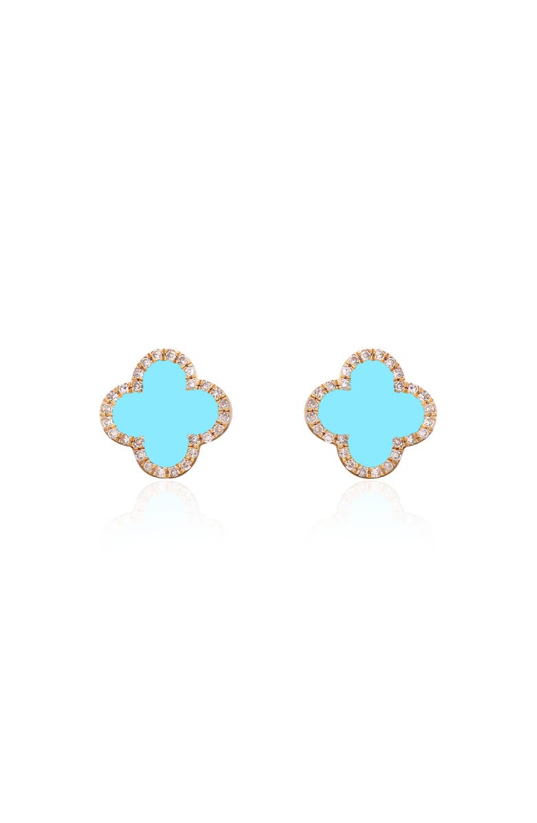 The Lovery Fine Jewelry Turquoise Diamond Clover Stud Earrings, Alternate, color, Turquoise