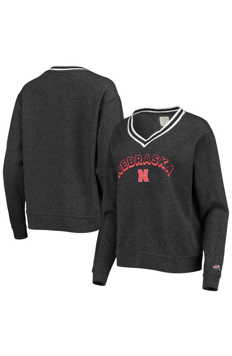 LEAGUE COLLEGIATE WEAR Women's League Collegiate Wear Heathered Black Nebraska Huskers Victory Springs Tri-Blend V-Neck Pullover Sweatshirt, Main, color, 
