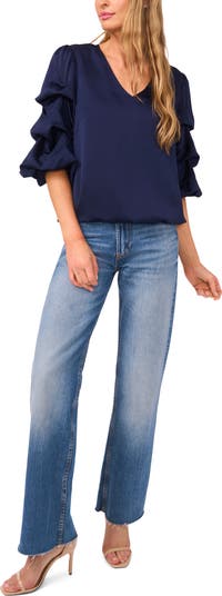 V-Neck Bubble Sleeve Top