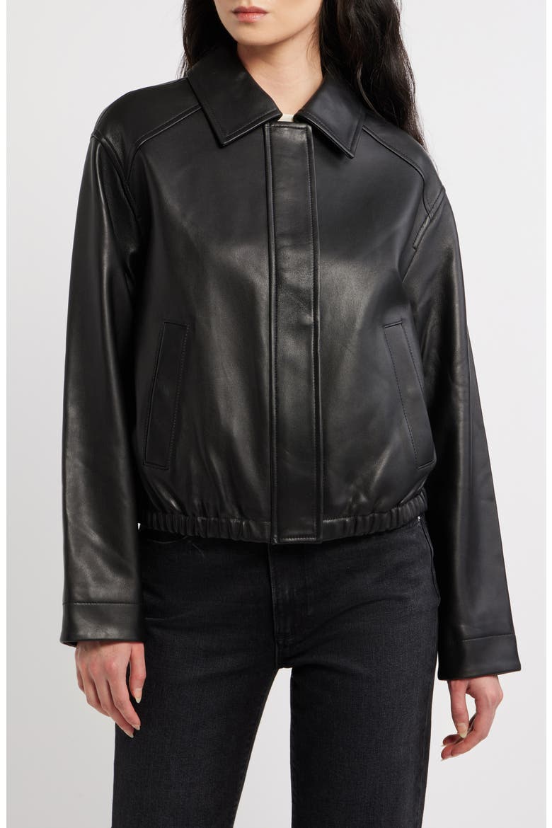 Leather Bomber, Alternate, color, BLACK