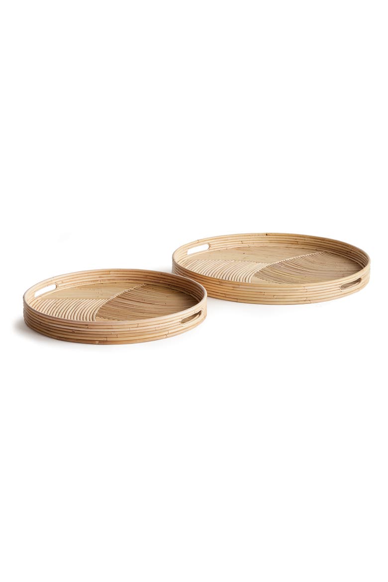 Jelani Cane Round Decorative Trays Set of 2, Main, color, Beige
