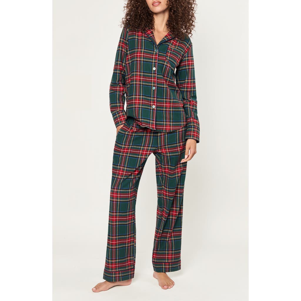 Petite Plume Kensington Tartan Cotton Twill Pajamas In Brown