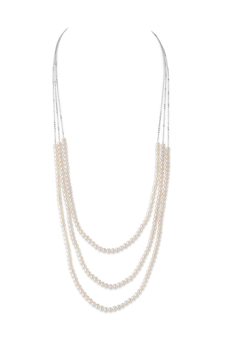 14K Gold Triple Freshwater Pearl and Chain Addie Necklace, Main, color, White Pearls