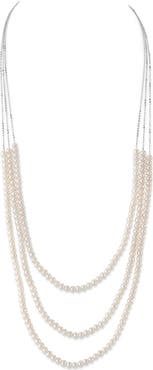 The Pearl Source 14K Gold Triple Freshwater Pearl and Chain Addie Necklace