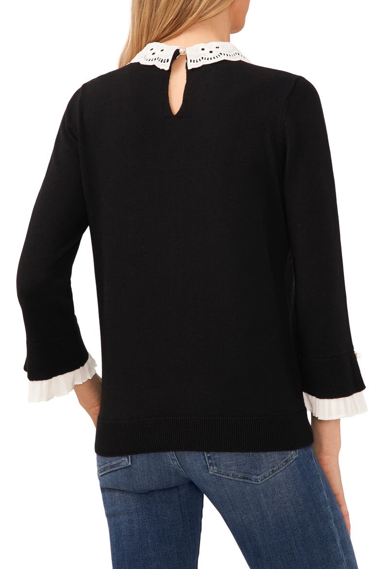 Eyelet Collar Cotton Sweater, Alternate, color, RICH BLACK