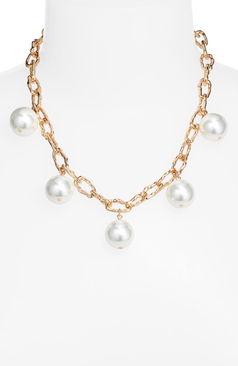Open Edit Faux Pearl Curb Chain Necklace, Alternate, color, 