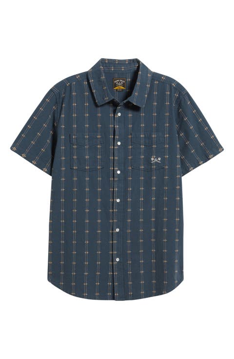 Gildale Textured Stripe Short Sleeve Cotton Snap-Up Shirt