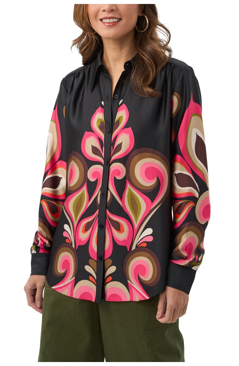 Trina Turk Cassavetes Button Up Border Printed Top, Main, color,