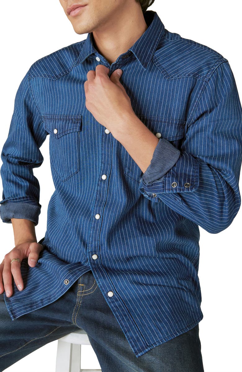 Lucky Brand Railroad Stripe Cotton Western Button-Up Shirt, Alternate, color,
