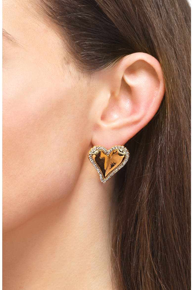 Cubic Zirconia Heart Climber Earrings, Alternate, color, SILVER