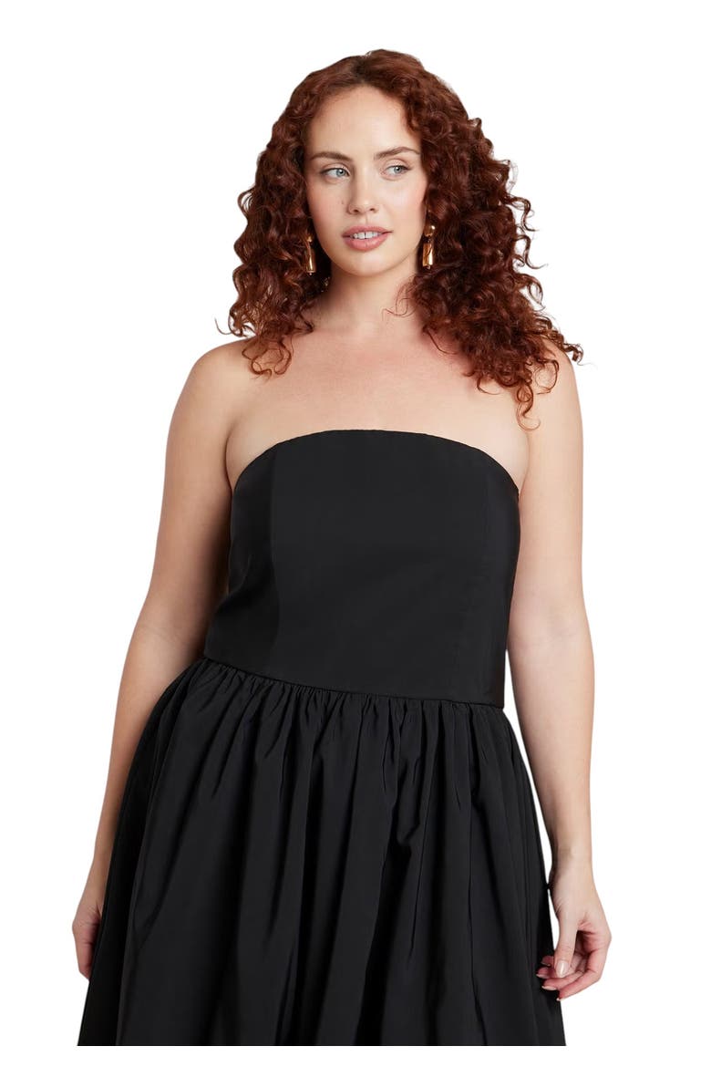 Strapless Flare Midi Dress, Alternate, color, BLACK ONYX