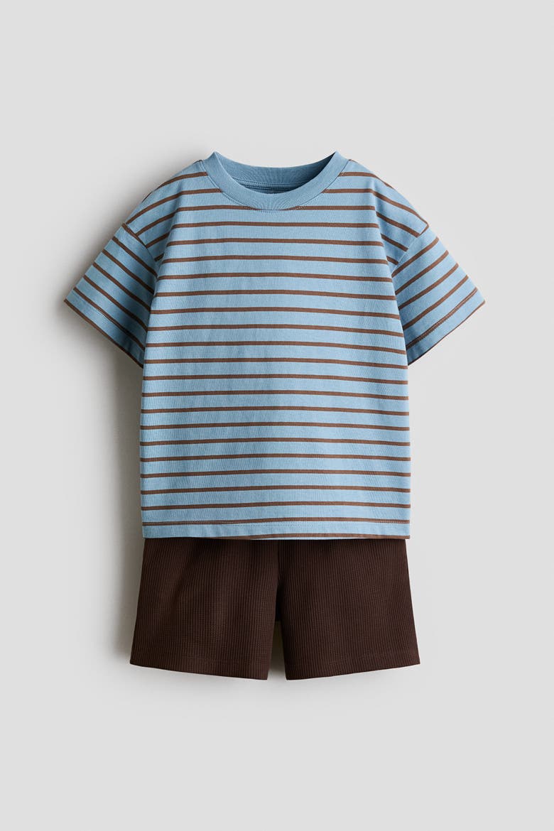 2-piece Jersey Set, Main, color, Light blue/brown striped