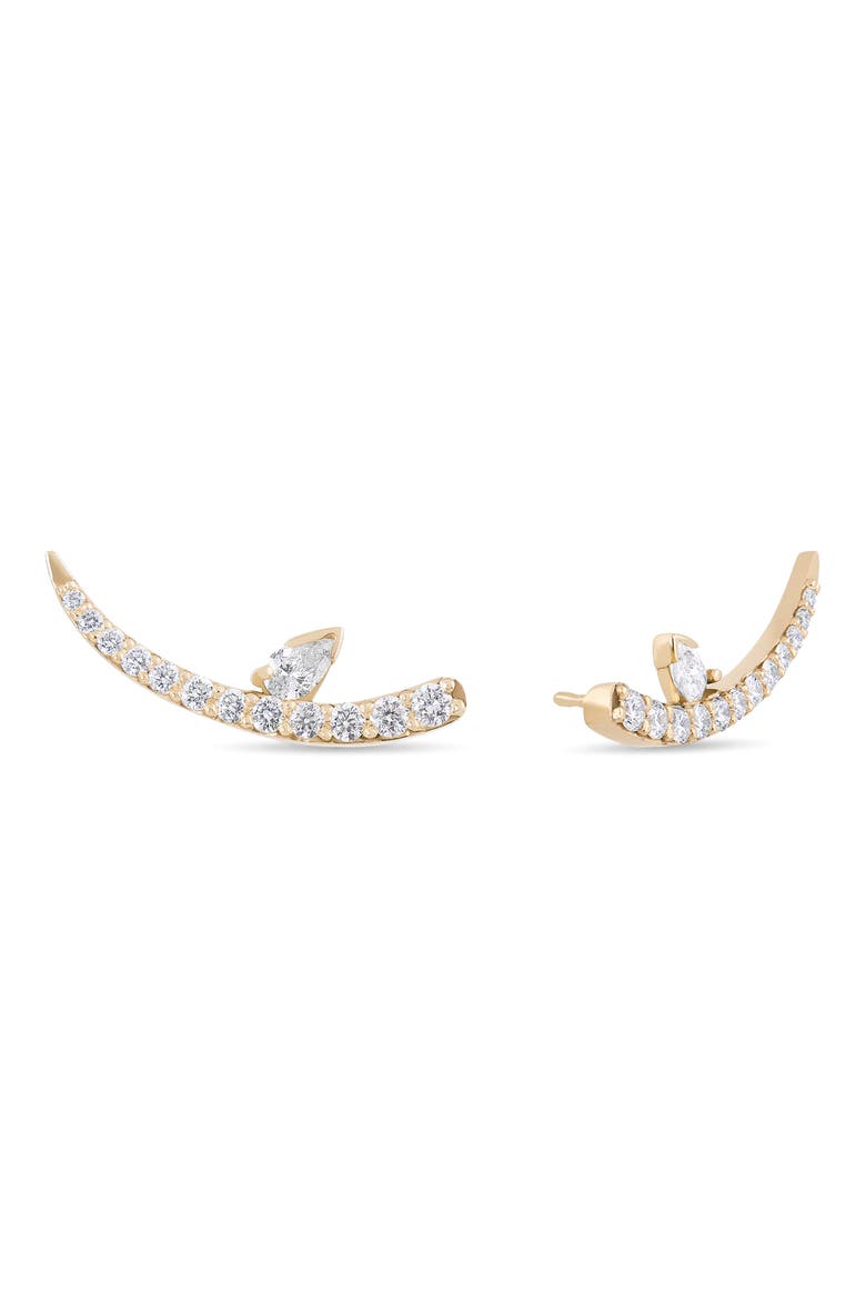 14K Gold Curved Diamond Stud Earrings, Main, color, YELLOW