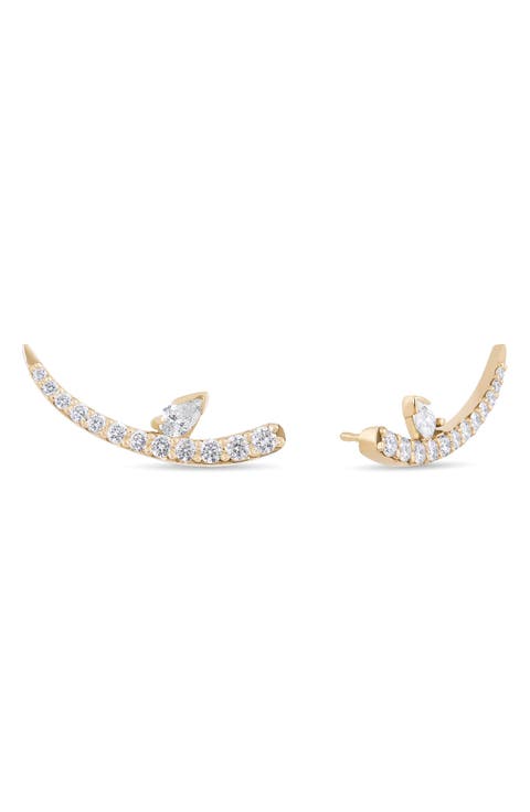 14K Gold Curved Diamond Stud Earrings