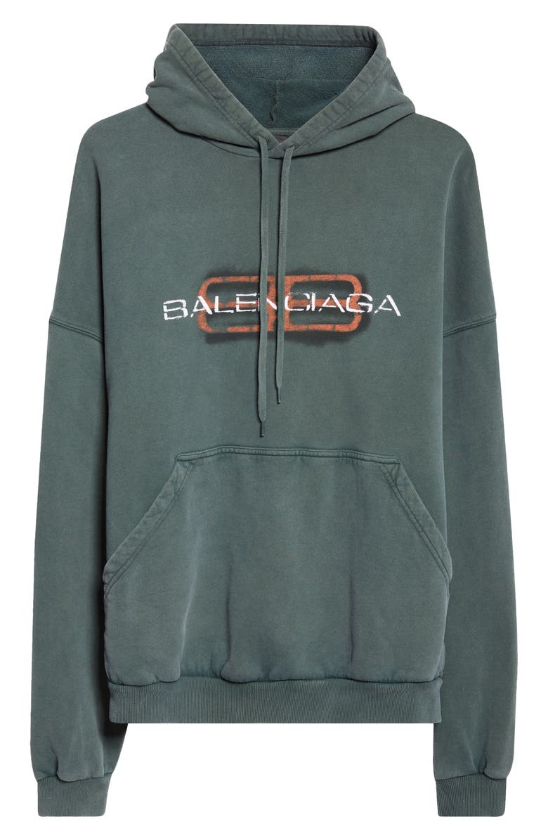 Balenciaga Large Fit BB Icon Stencil Graphic Hoodie, Alternate, color, 3004 Dark Green