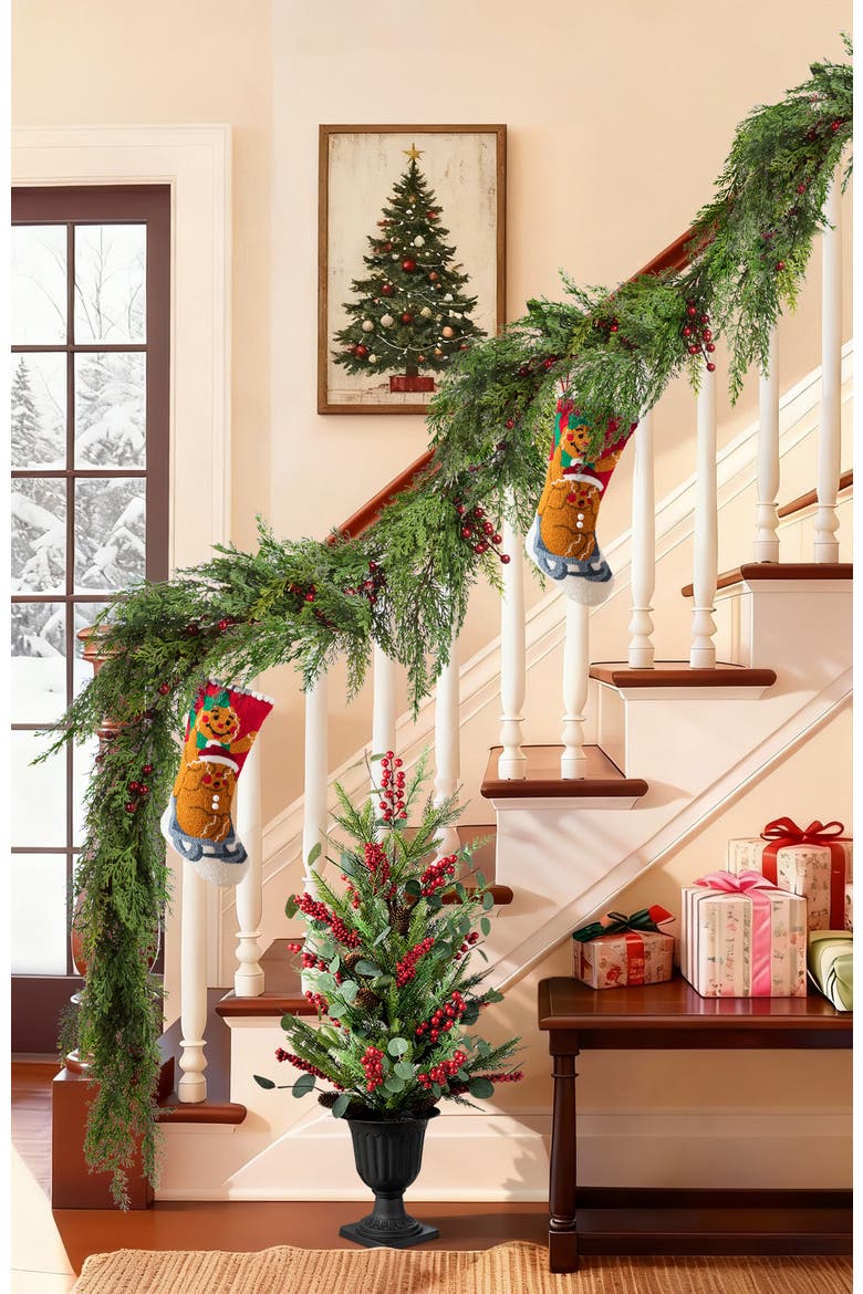 Set of 2 Artificial Christmas Dripping Cedar Garland, Alternate, color, Green