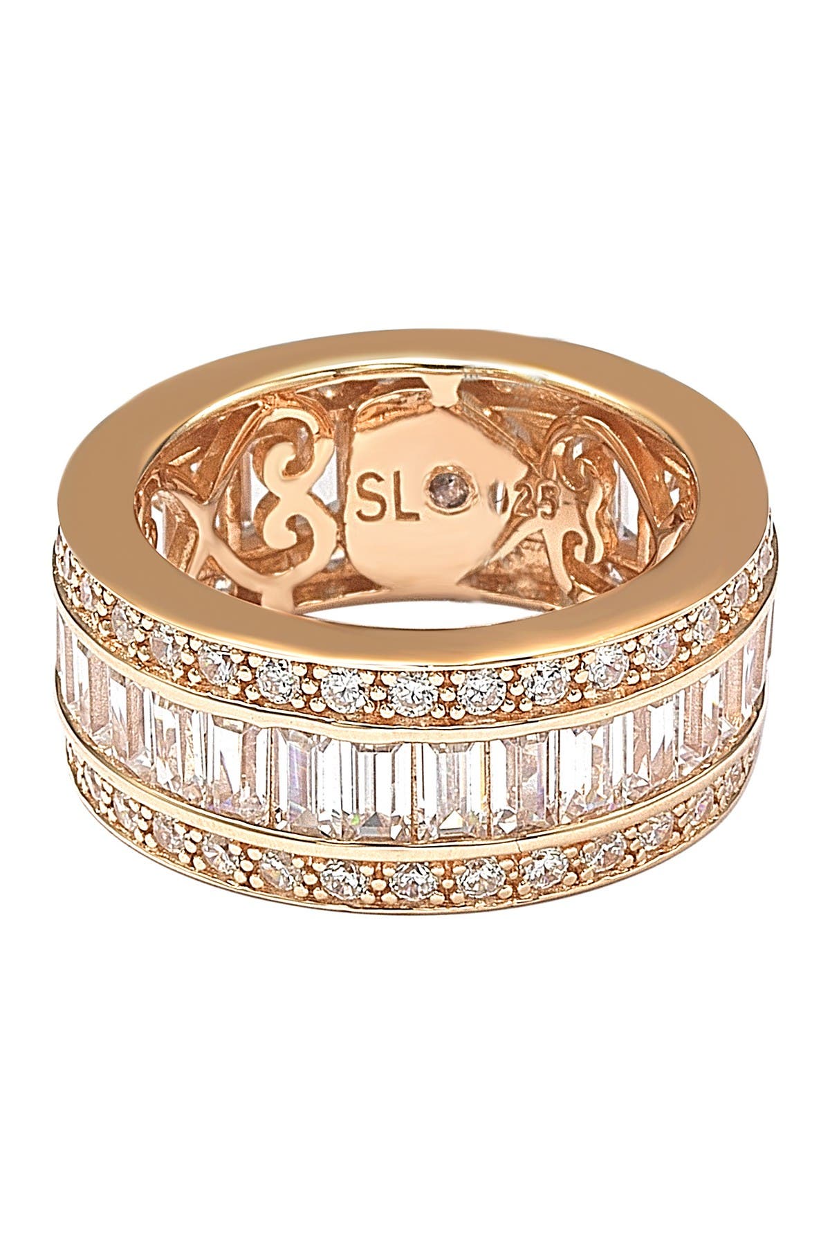 SUZY LEVIAN 14K Rose Gold Plated Sterling Silver Baguette-Cut & Round-Cut CZ Eternity Band