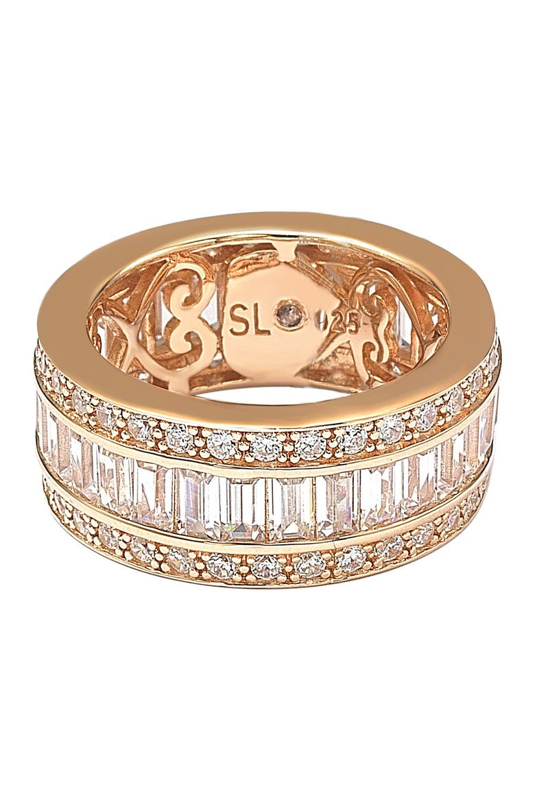 14K Rose Gold Plated Sterling Silver Baguette-Cut & Round-Cut CZ Eternity Band, Main, color, ROSE