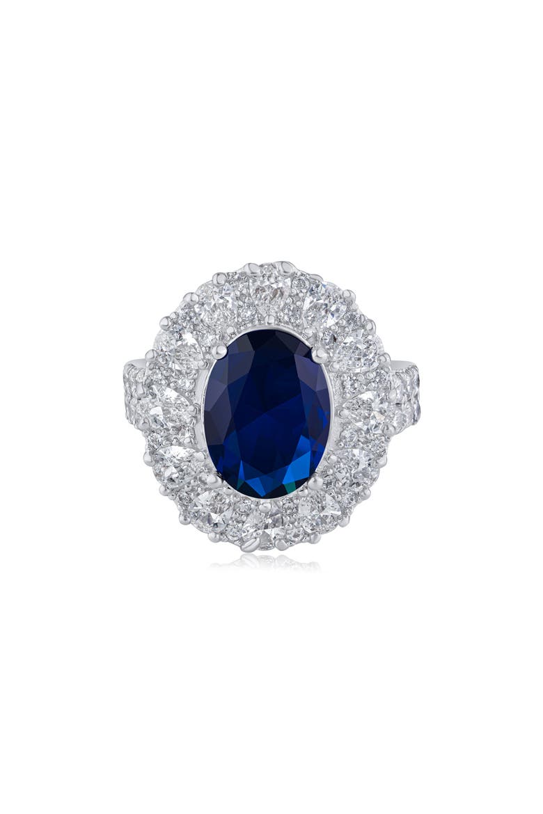 Oval Cubic Zirconia Halo Ring, Main, color, BLUE/CLEAR SILVER